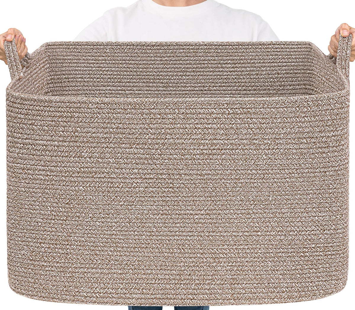 Goodpick 105L large woven basket with blankets for spacious, tidy living room storage.