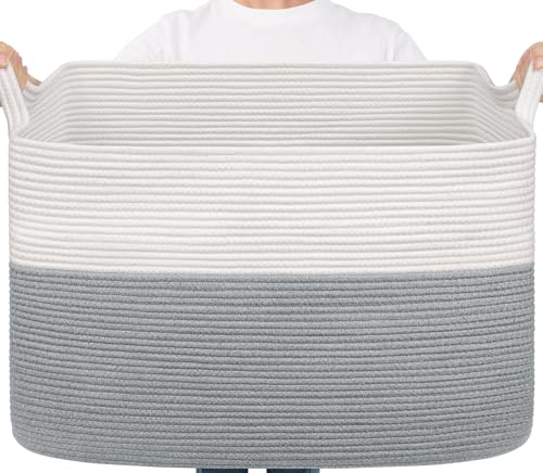 Goodpick 105L woven blanket basket front view supports nursery organization and living room styling