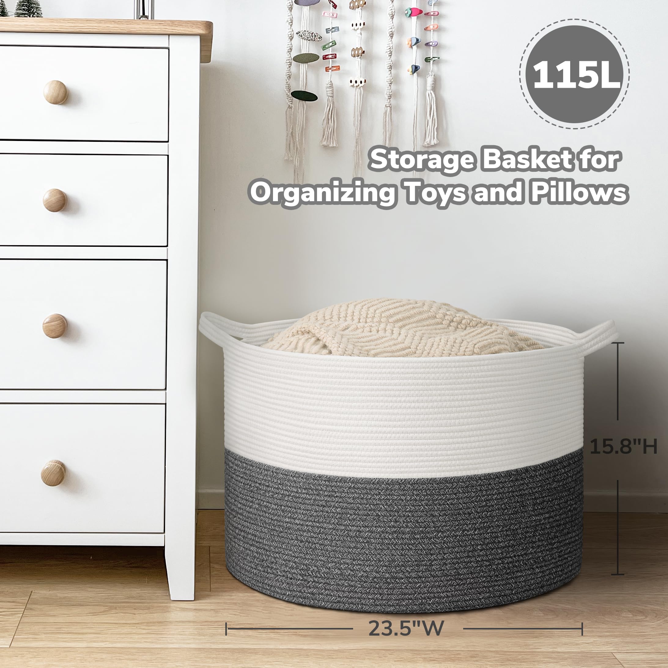 Goodpick 115L blanket basket in use in living room—easy access and tidy spaces.