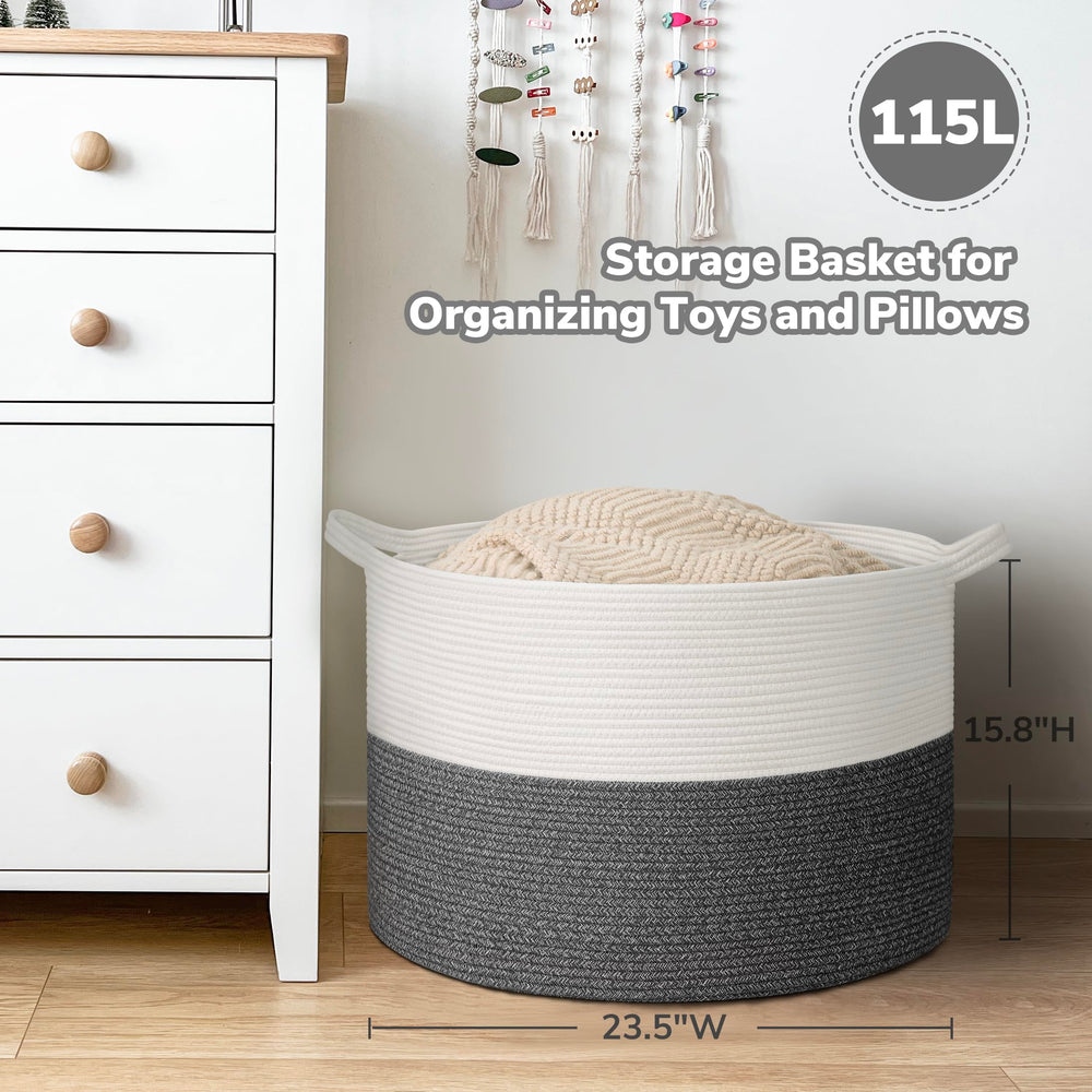 Goodpick 115L blanket basket in use in living room—easy access and tidy spaces.