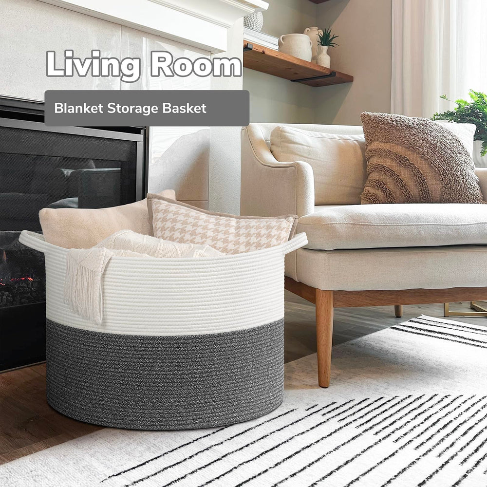 Goodpick 115L blanket basket top view—spacious organization for living areas.