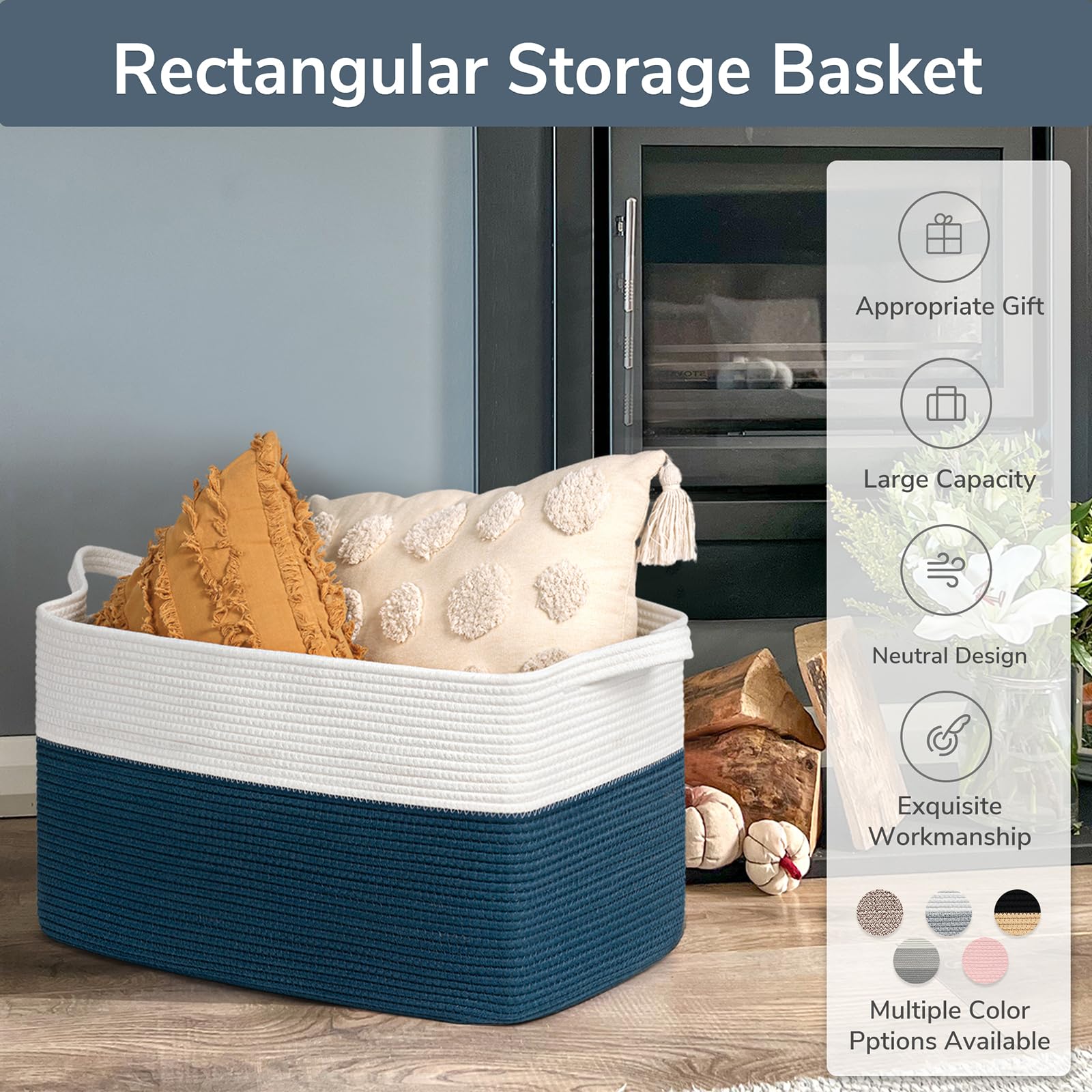Goodpick 75L blue basket suits blankets, towels and toys.
