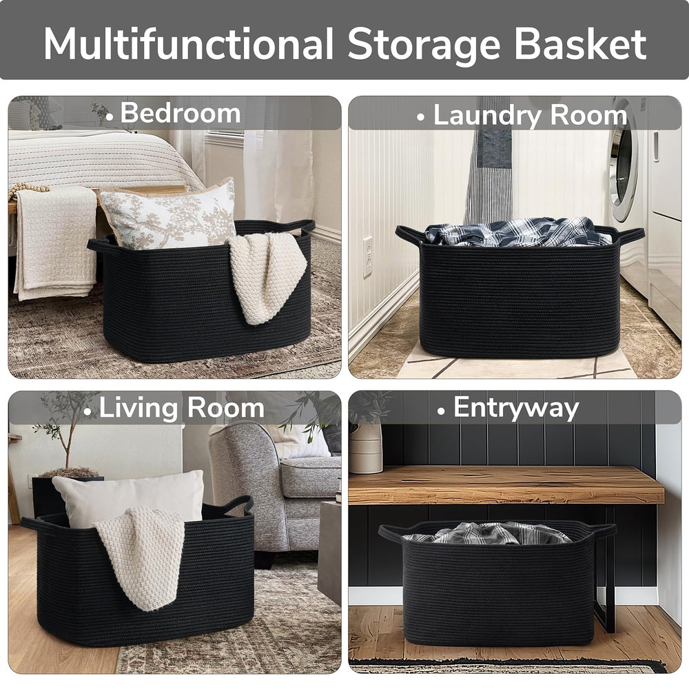 Goodpick 75L capacity basket holds blankets and cushions for cozy living spaces
