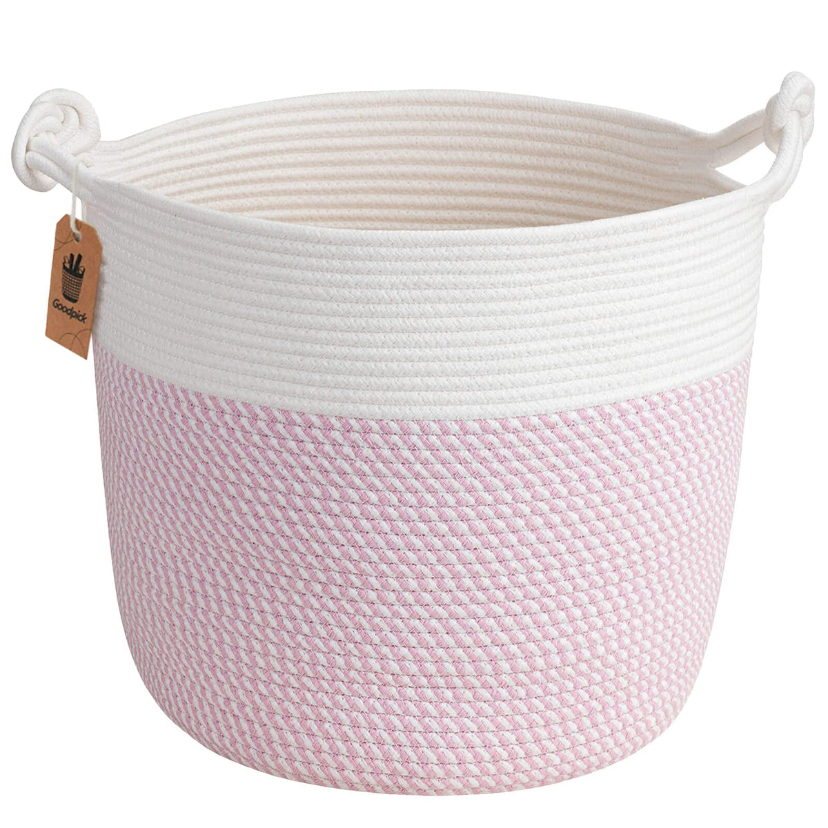 Goodpick Baby Storage Basket pink folded shows soft woven texture for nursery organization.