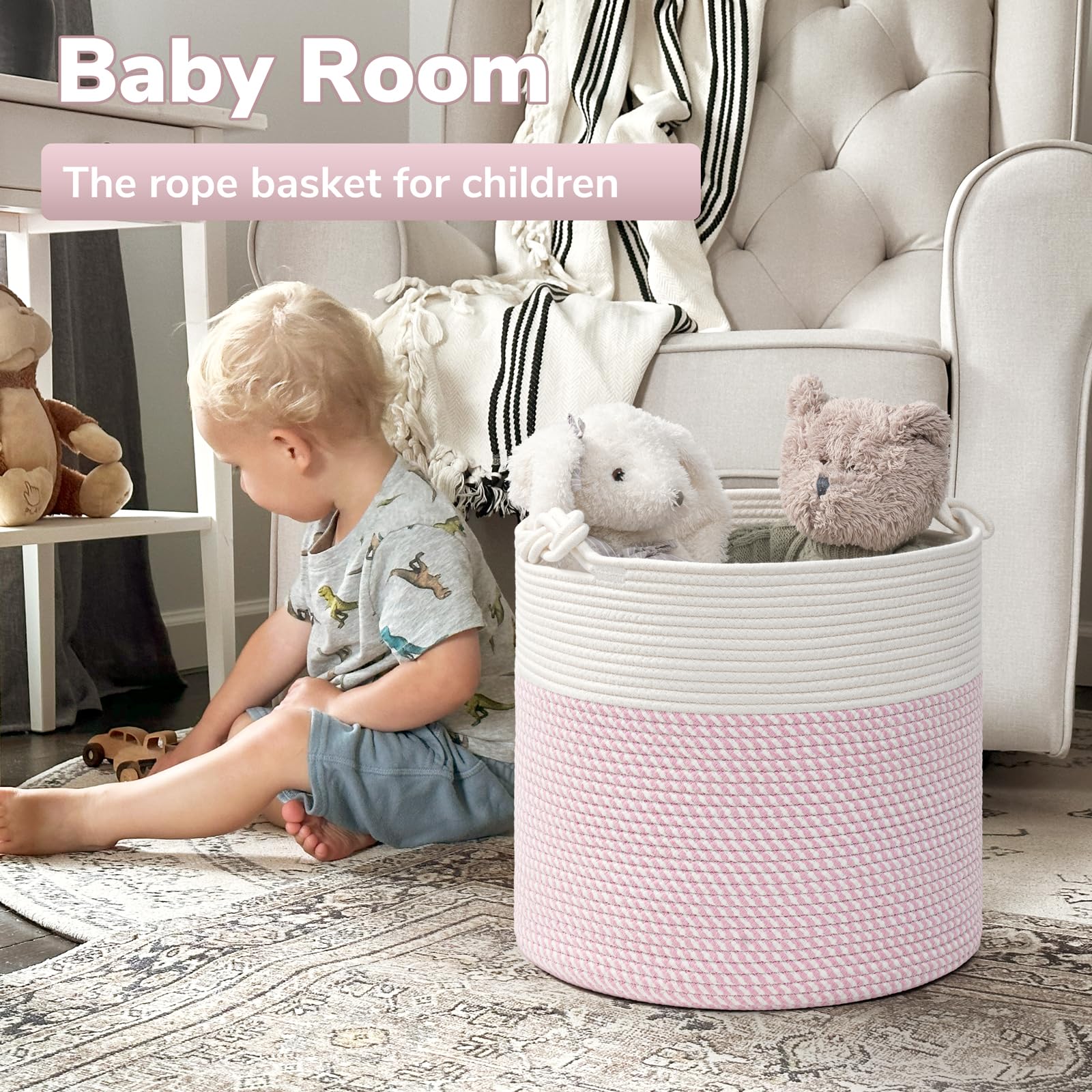 Goodpick Baby Storage Basket pink full-size demonstrates versatile toy and clothes storage.