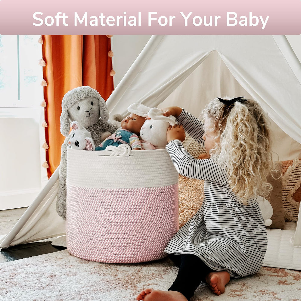 Goodpick Baby Storage Basket pink-soft woven texture emphasizes easy maintenance.