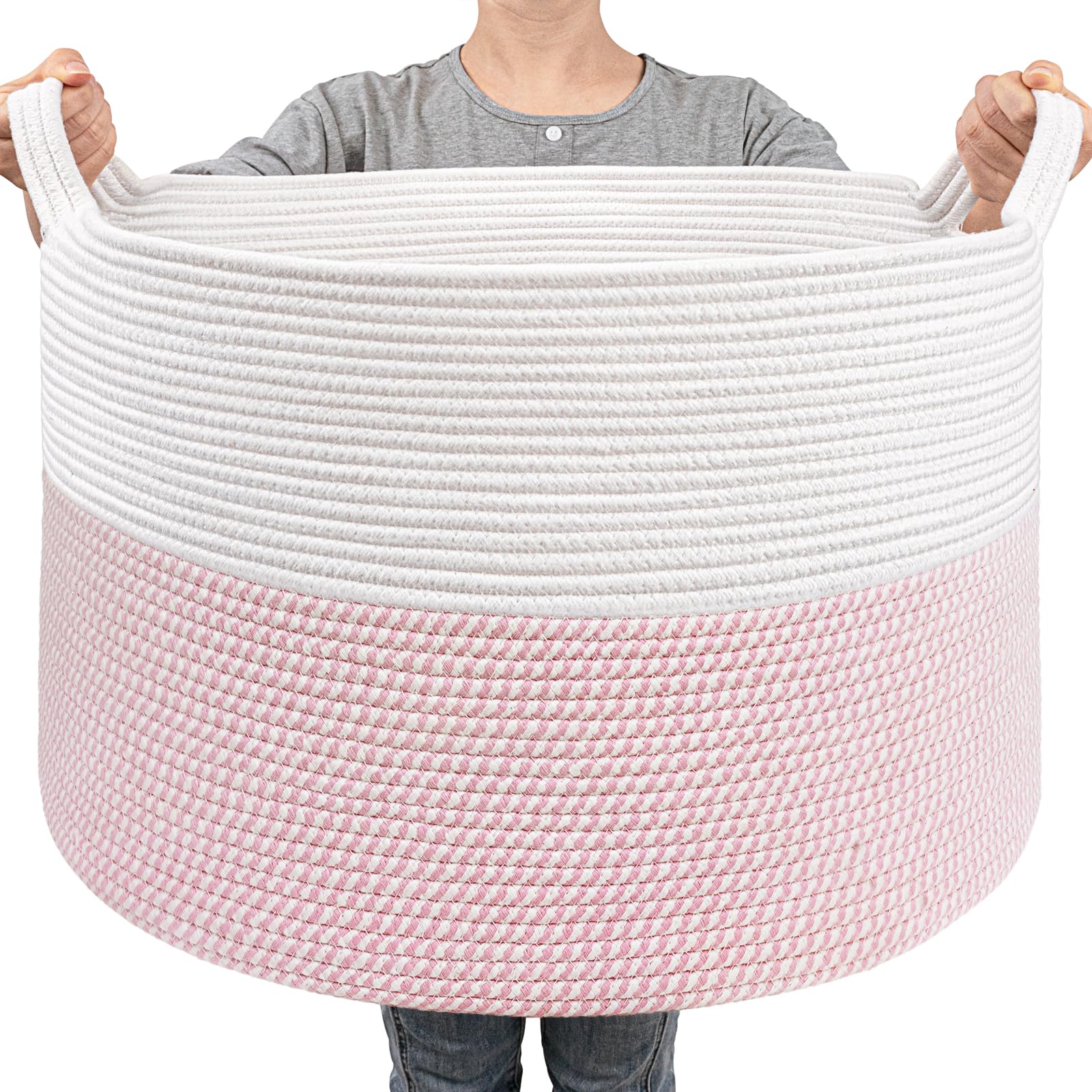 Goodpick large storage basket 22x14 pink for blanket storage in the living room.