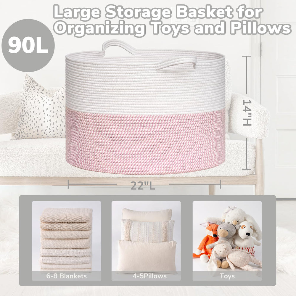 Goodpick pink storage basket adds stylish decor while sorting blankets and clutter.