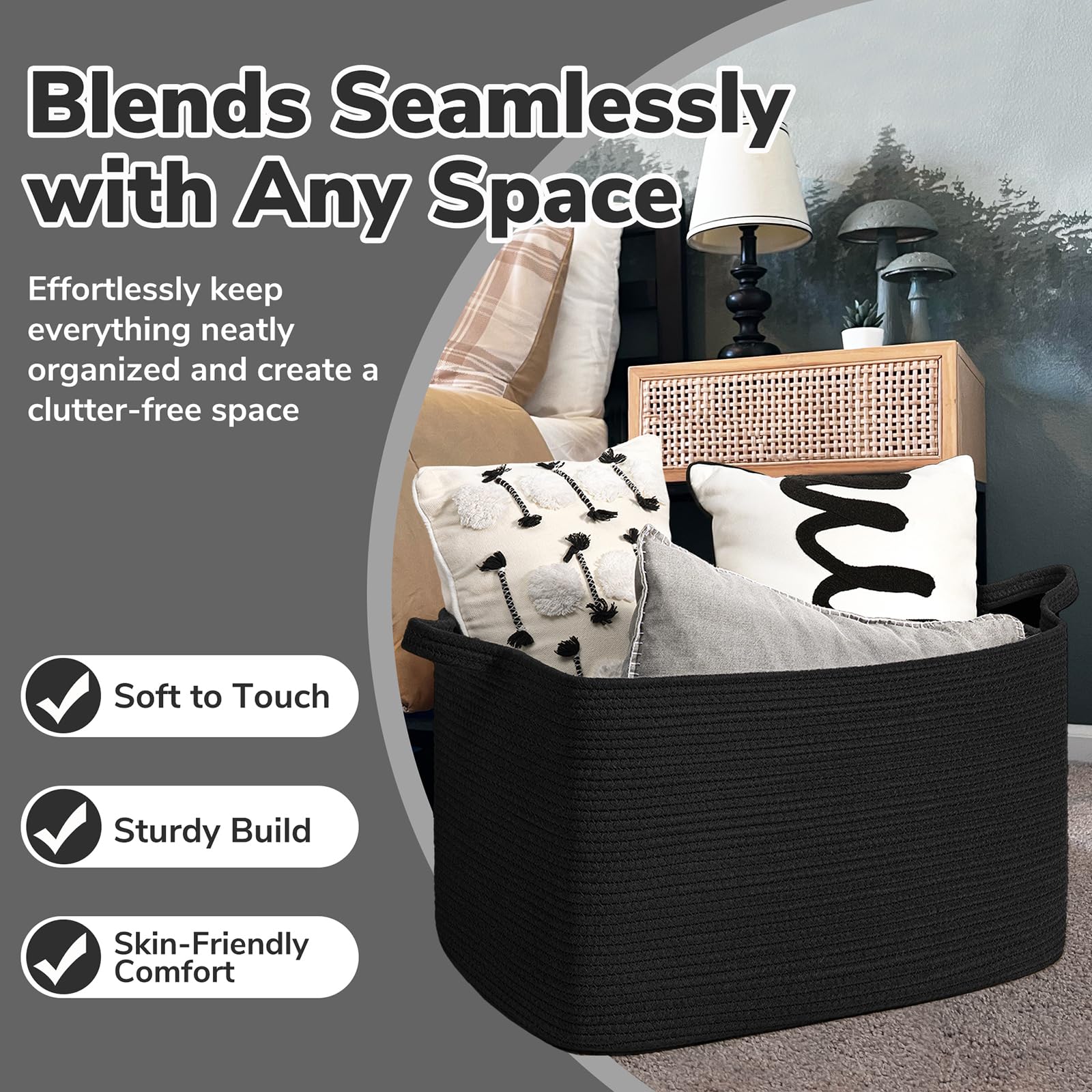 Goodpick black storage basket pairs with nursery decor and enhances organization