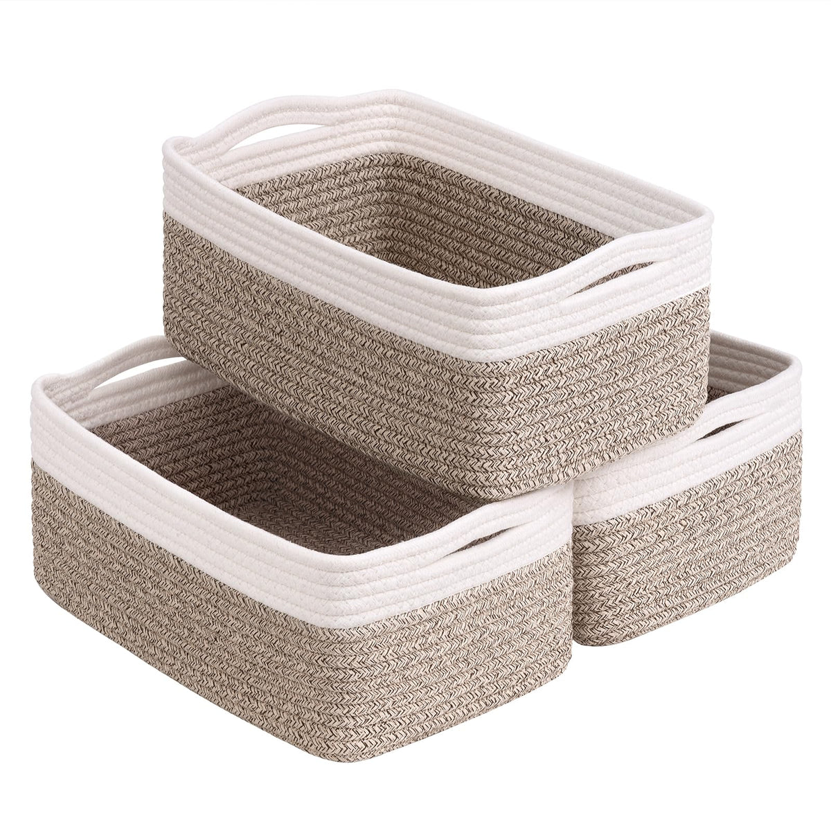 Goodpick rectangular storage basket in white and light brown ideal for organizing toys and remotes.