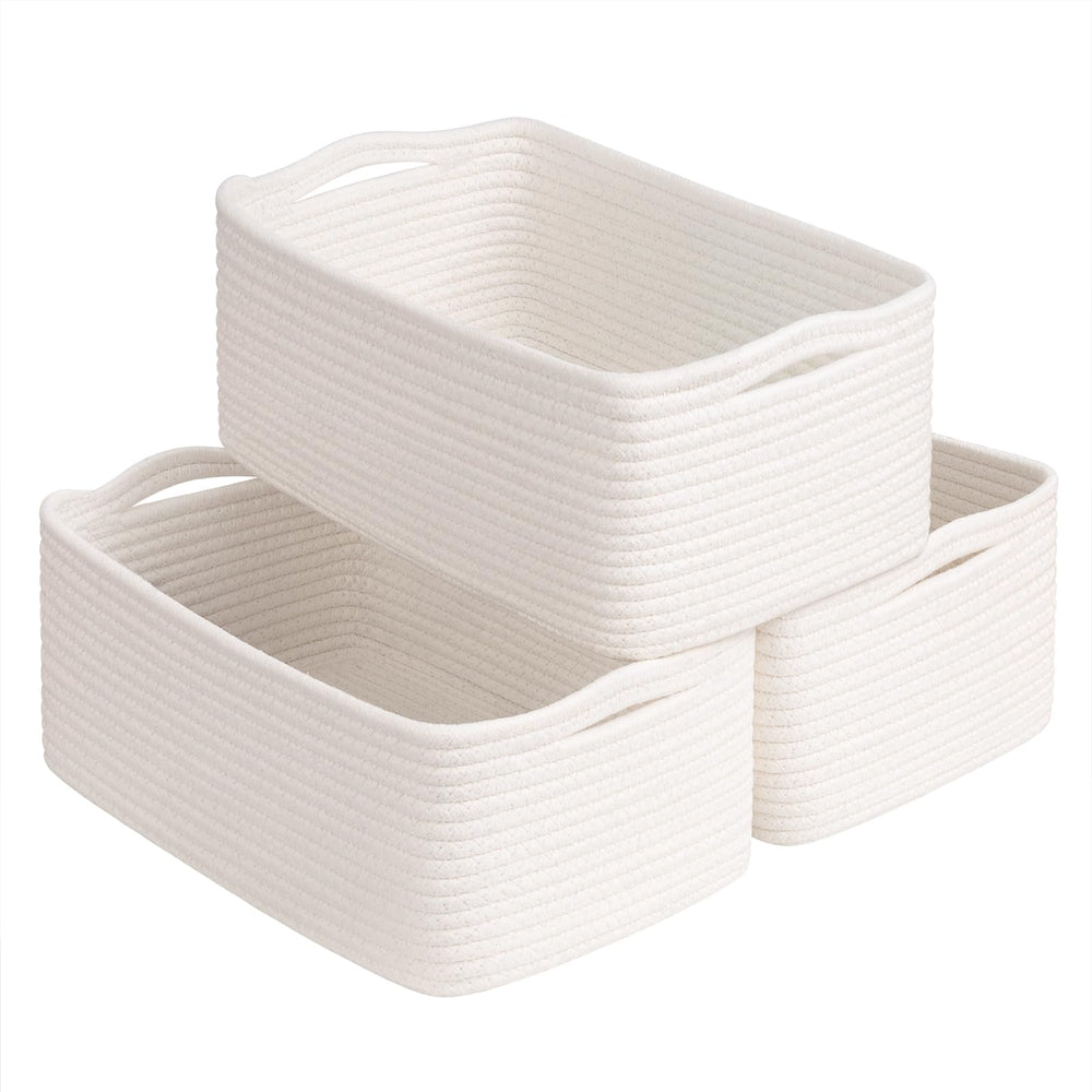 Goodpick baskets 3-pack in white for nursery organization and clutter-free shelves.
