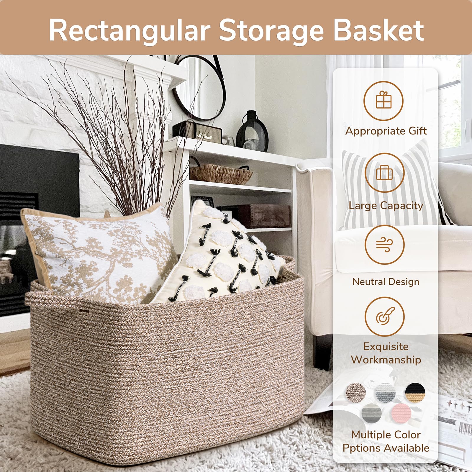 Goodpick Blanket Basket brown color complements home decor while keeping items organized.