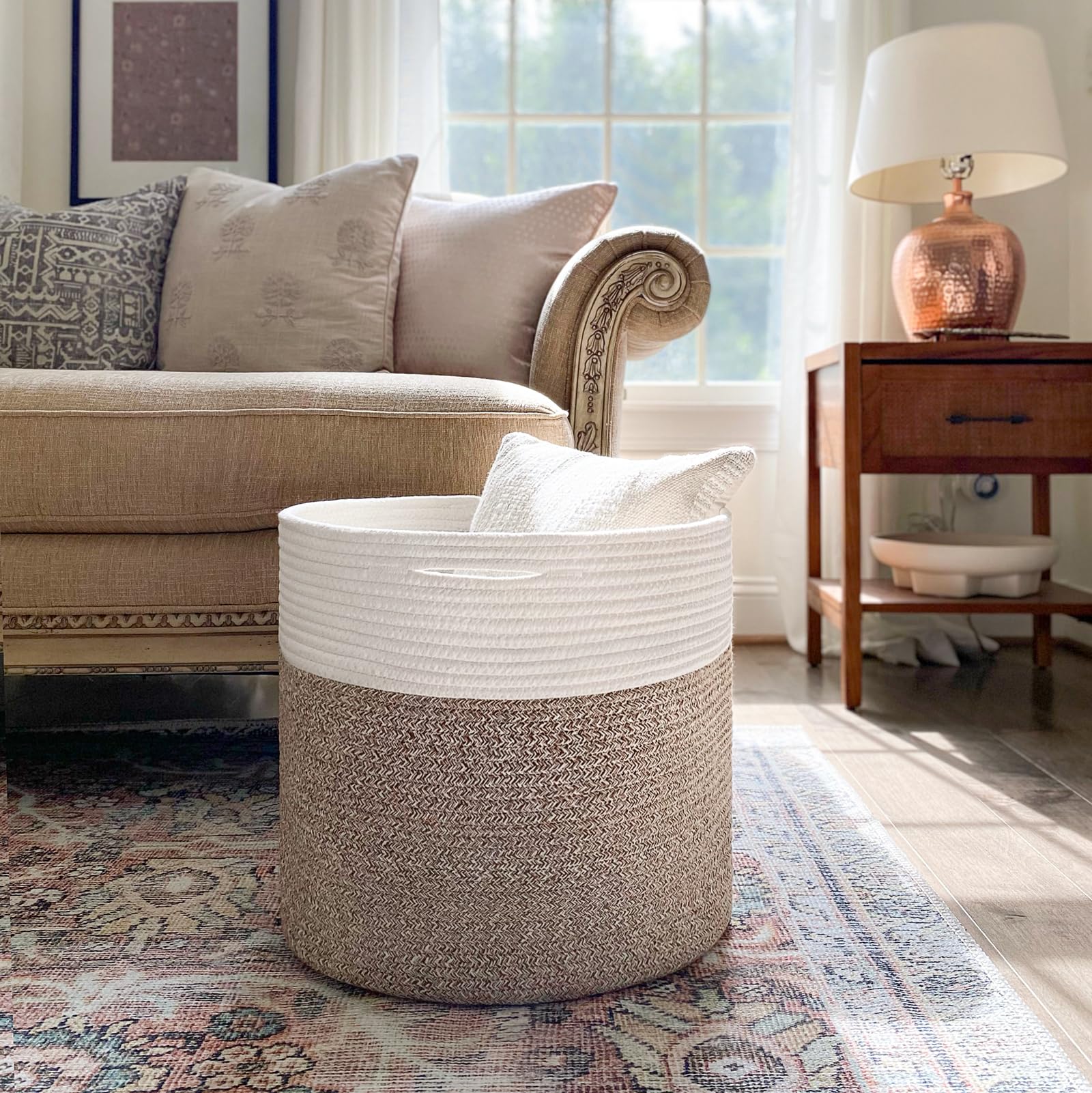 Goodpick basket with sturdy handles invites easy corner-to-cabinet transport.