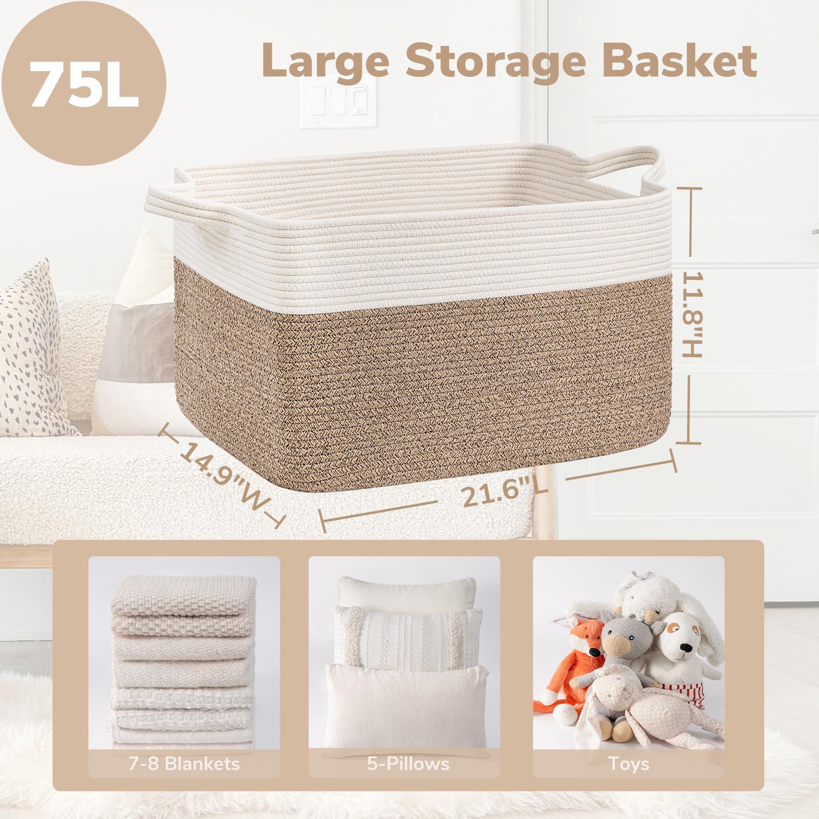Goodpick blanket basket cotton rope texture showcases soft, snag-free material.