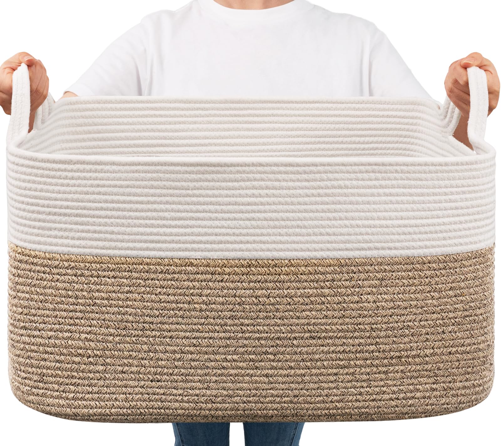 Goodpick blanket basket full view highlights spacious 75L storage for blankets, pillows, and toys.