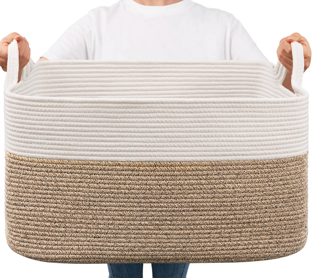 Goodpick blanket basket full view highlights spacious 75L storage for blankets, pillows, and toys.