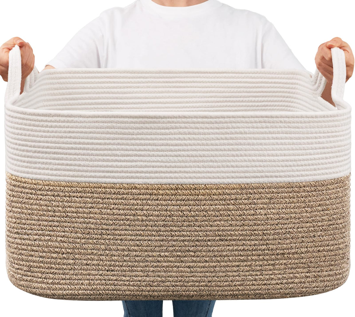 Goodpick blanket basket full view highlights spacious 75L storage for blankets, pillows, and toys.