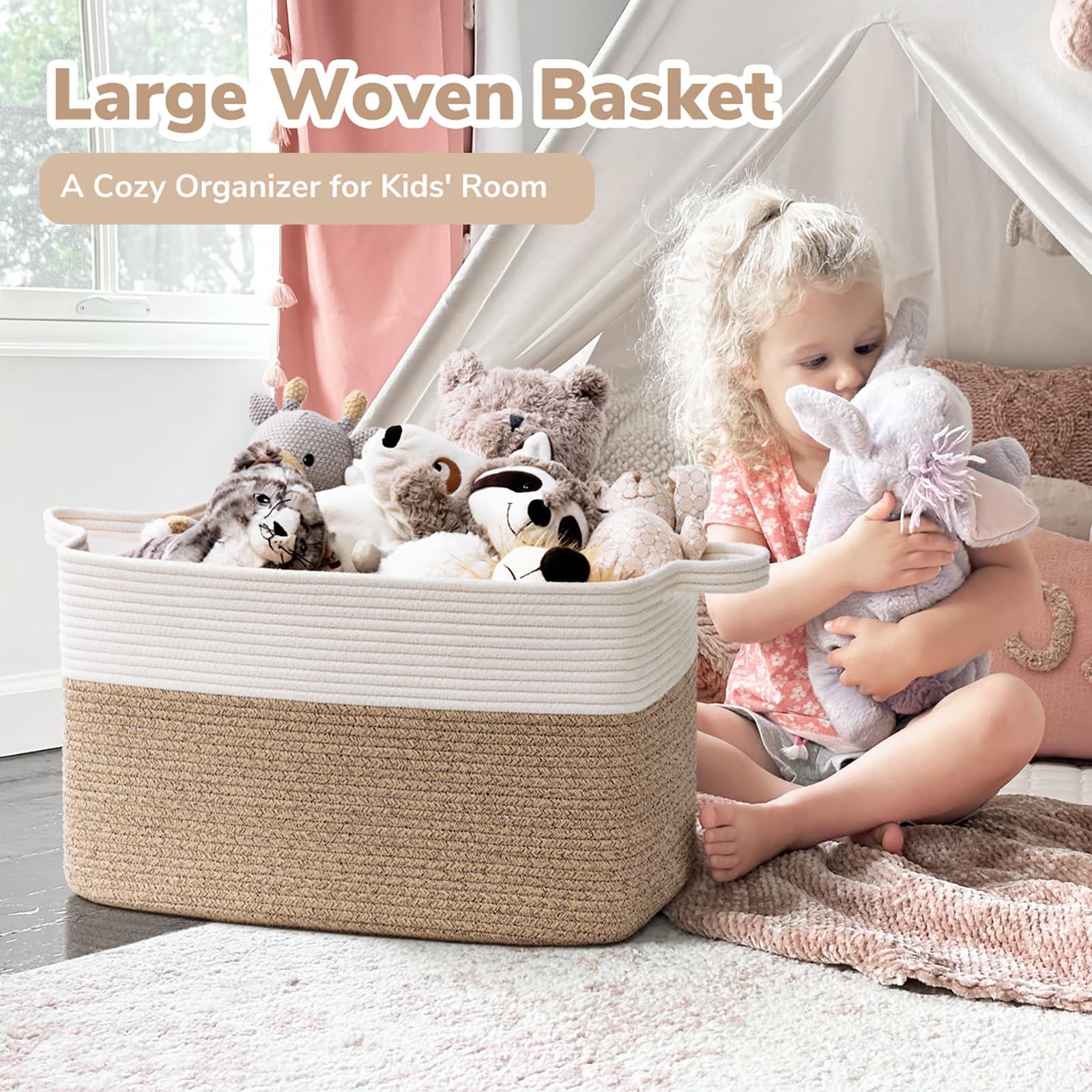 Goodpick blanket basket handles closeup emphasizes sturdy built-in handles for easy transport.