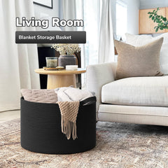 Goodpick Blanket Basket inside with blankets shows generous 65-liter capacity for easy organization