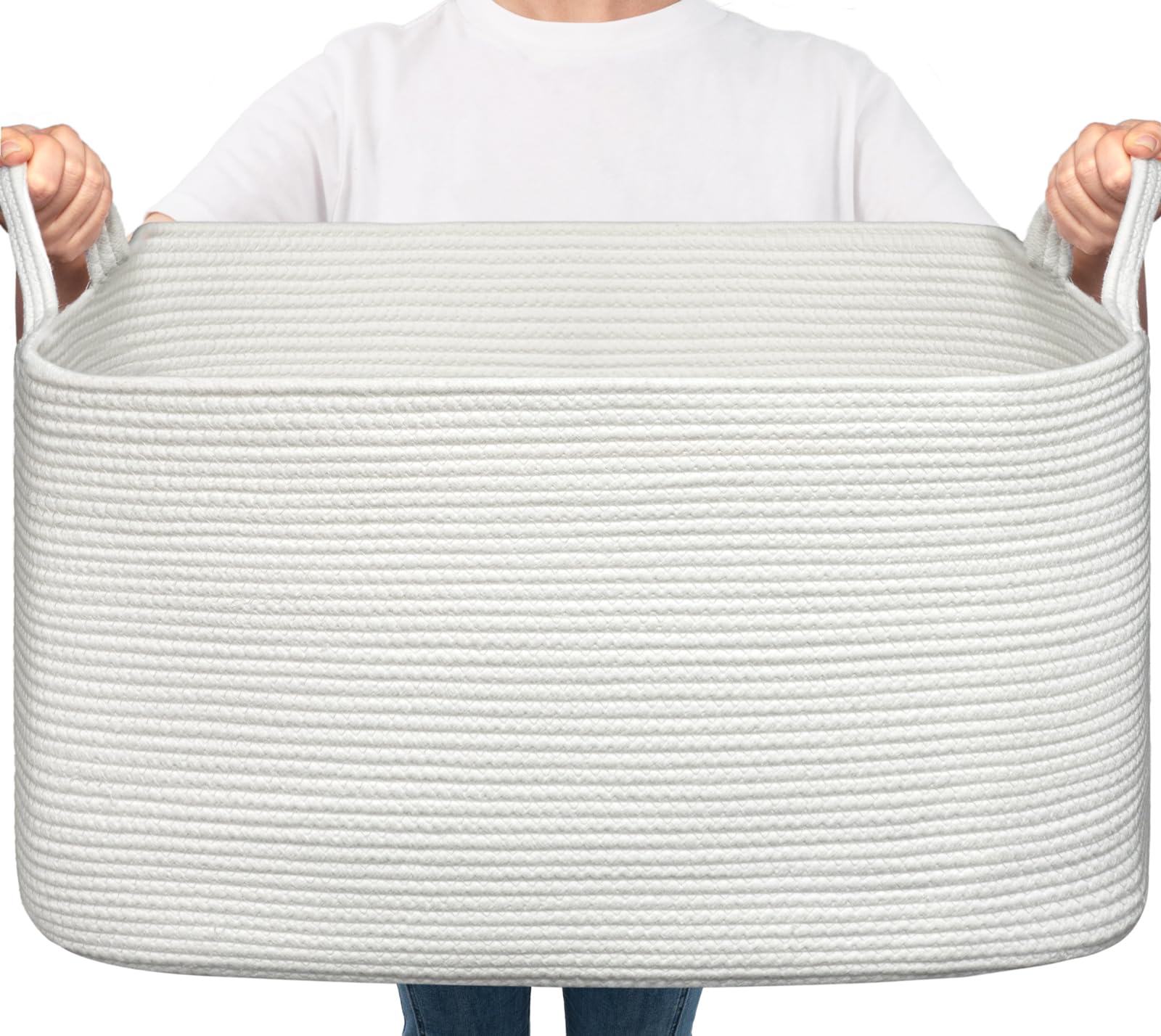 Goodpick blanket basket large white front-view showing spacious storage.