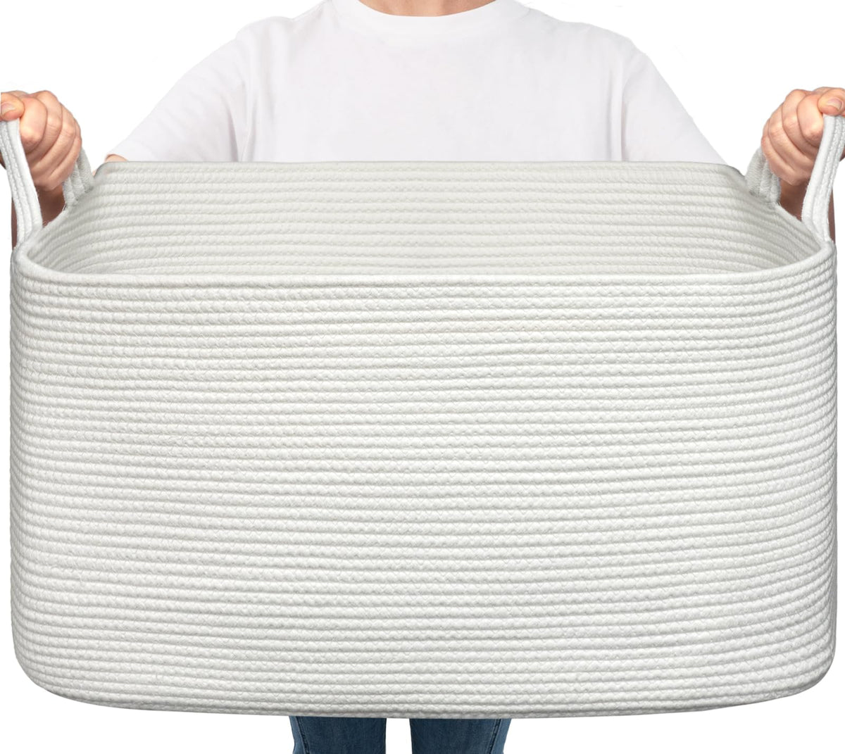 Goodpick blanket basket large white front-view showing spacious storage.