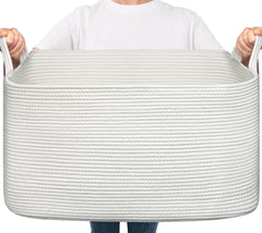 Goodpick blanket basket large white front-view showing spacious storage.