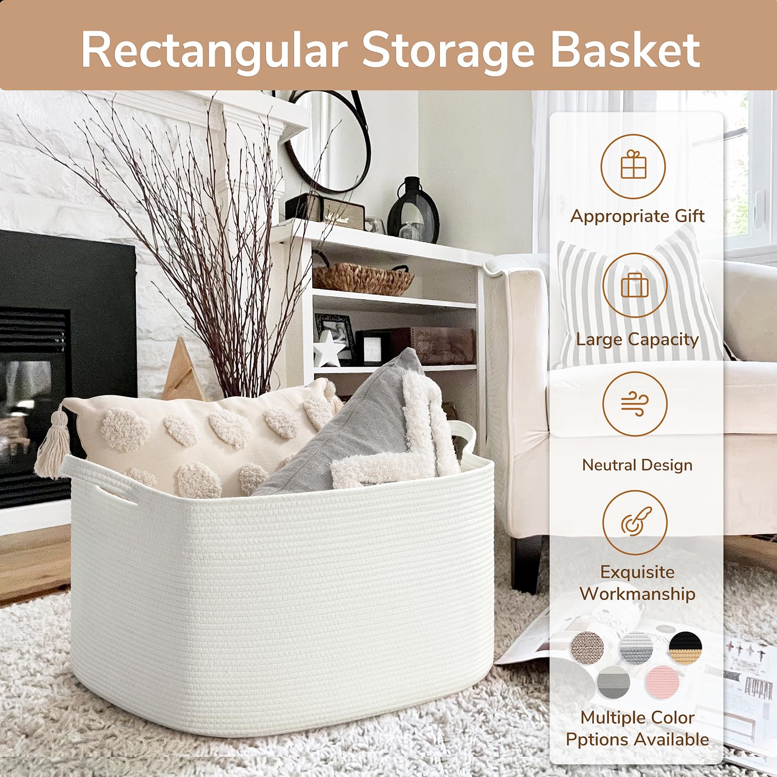 Goodpick blanket basket large white stacked-blankets illustrates 75L capacity.