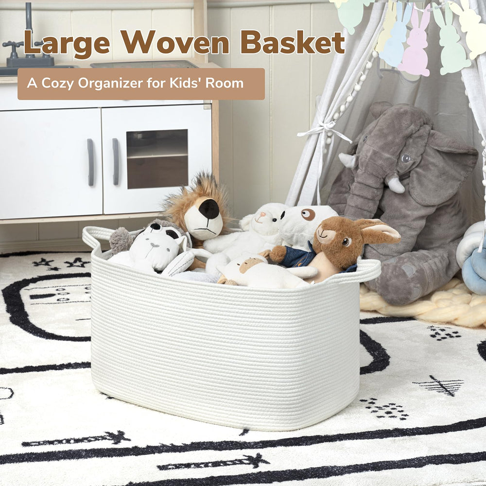 Goodpick blanket basket large white top-view highlights easy access.