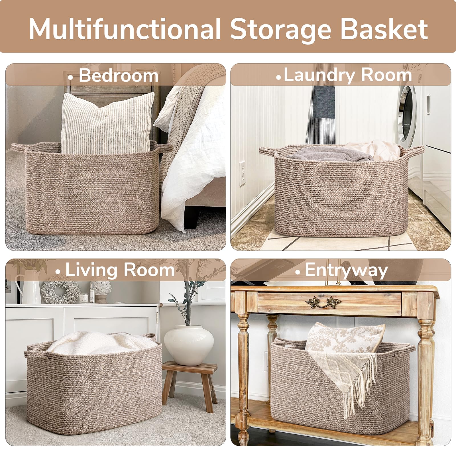Goodpick Blanket Basket in living room showing organized storage and tidy decor.