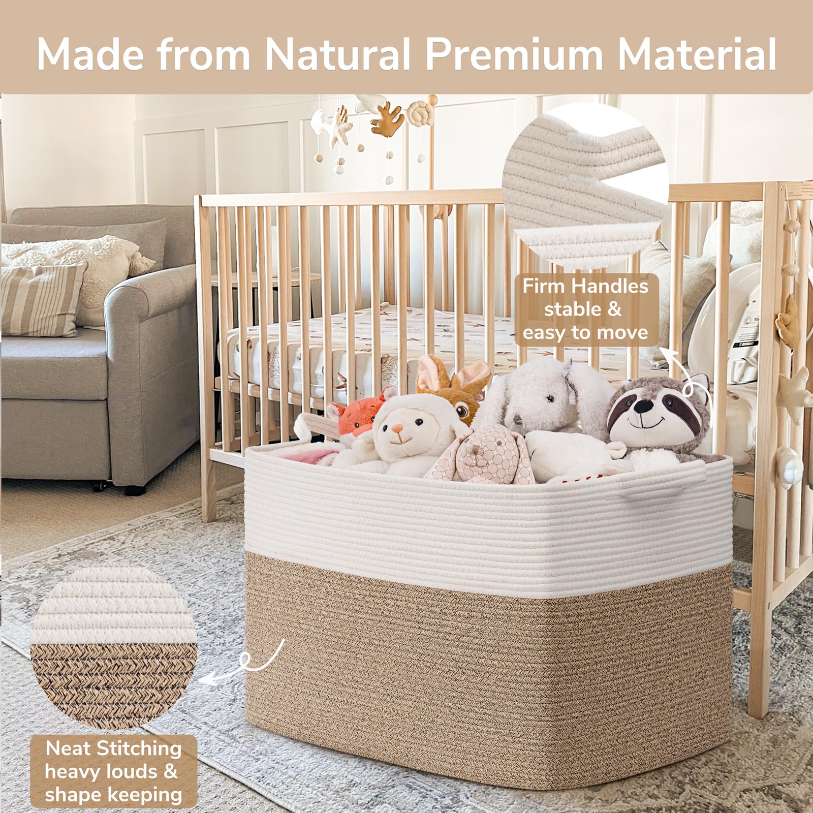 Goodpick blanket basket in nursery/bedroom setup for organization