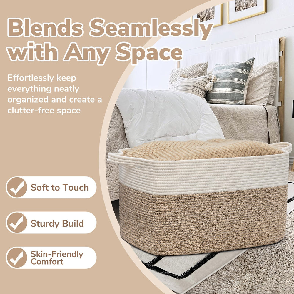 Goodpick blanket basket nursery scene suggests kid-friendly organization for toys and blankets.
