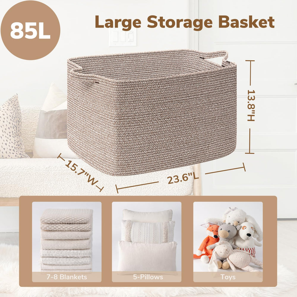 Goodpick Blanket Basket with sturdy handles offers easy lifting when full.