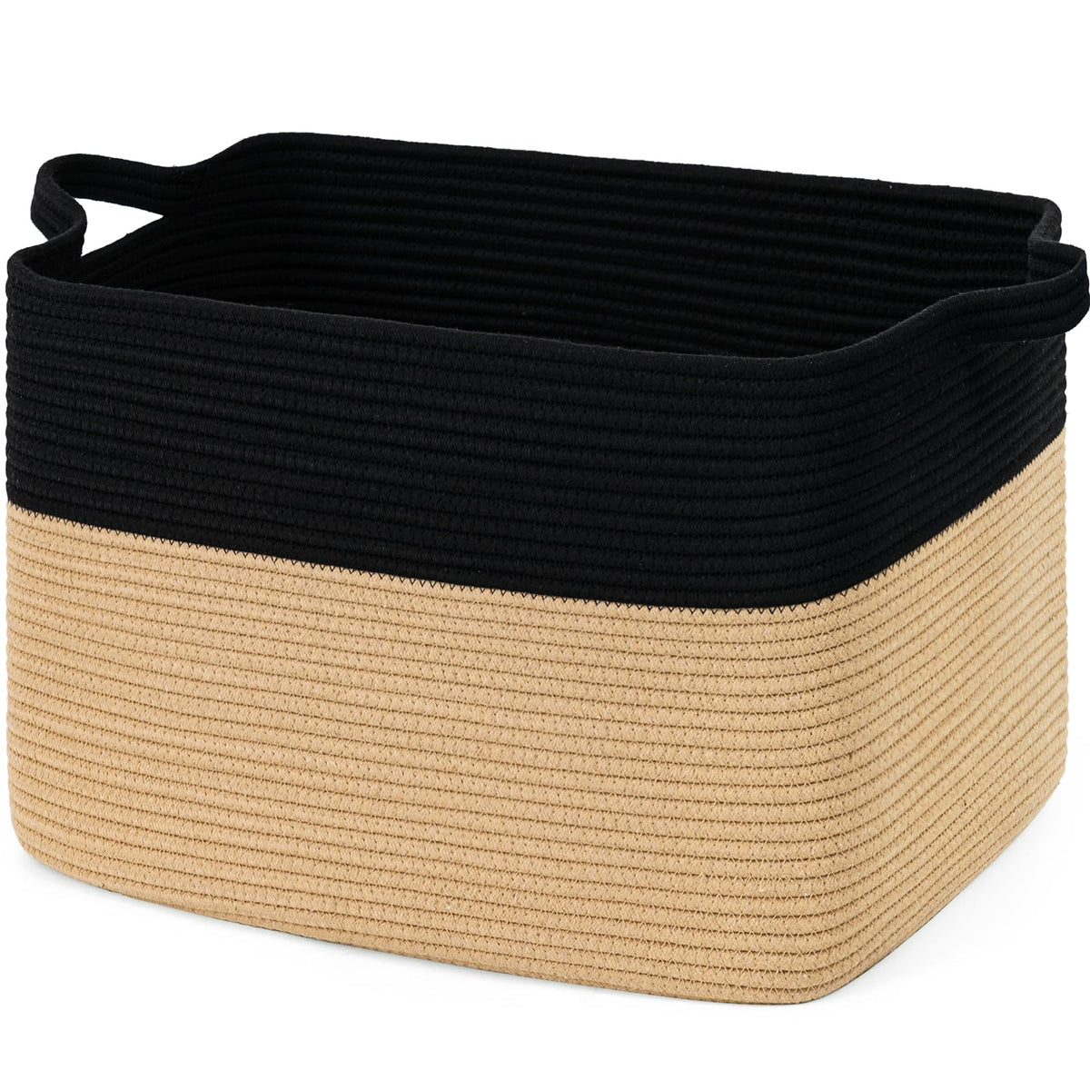 Goodpick blanket basket woven 105L keeps blankets and toys organized in living room.