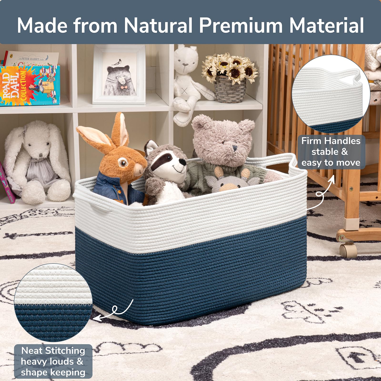 Goodpick blue decorative basket folded for transport note.