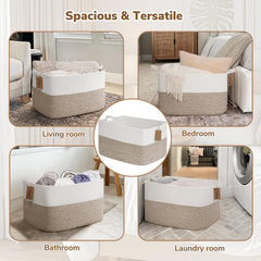 Goodpick brown and white weave basket enhances warm living room decor