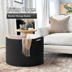 Goodpick cotton rope basket demonstrates versatile blanket storage in a cozy living room.