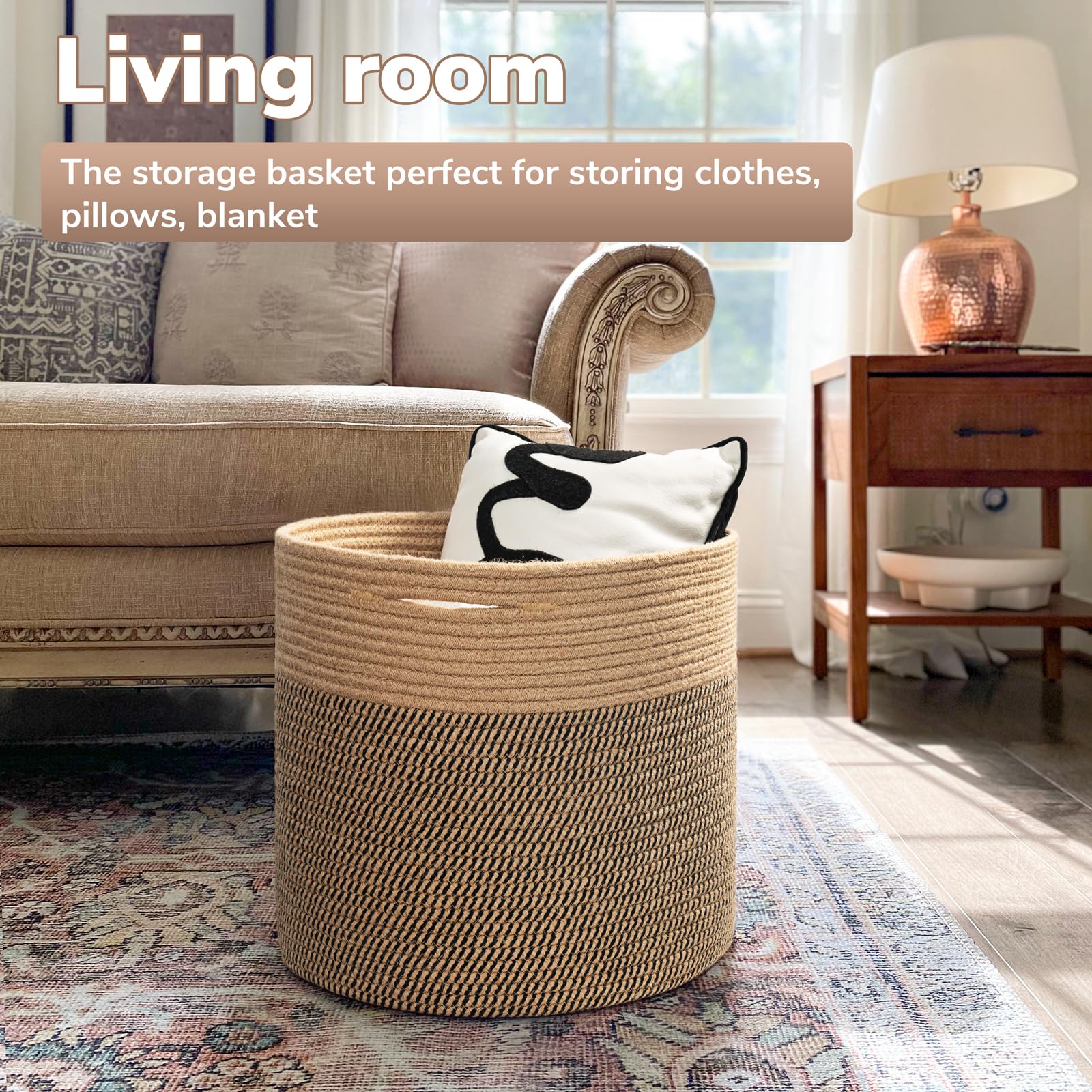 Goodpick large cotton rope basket nursery use demonstrates safe, gentle toy storage