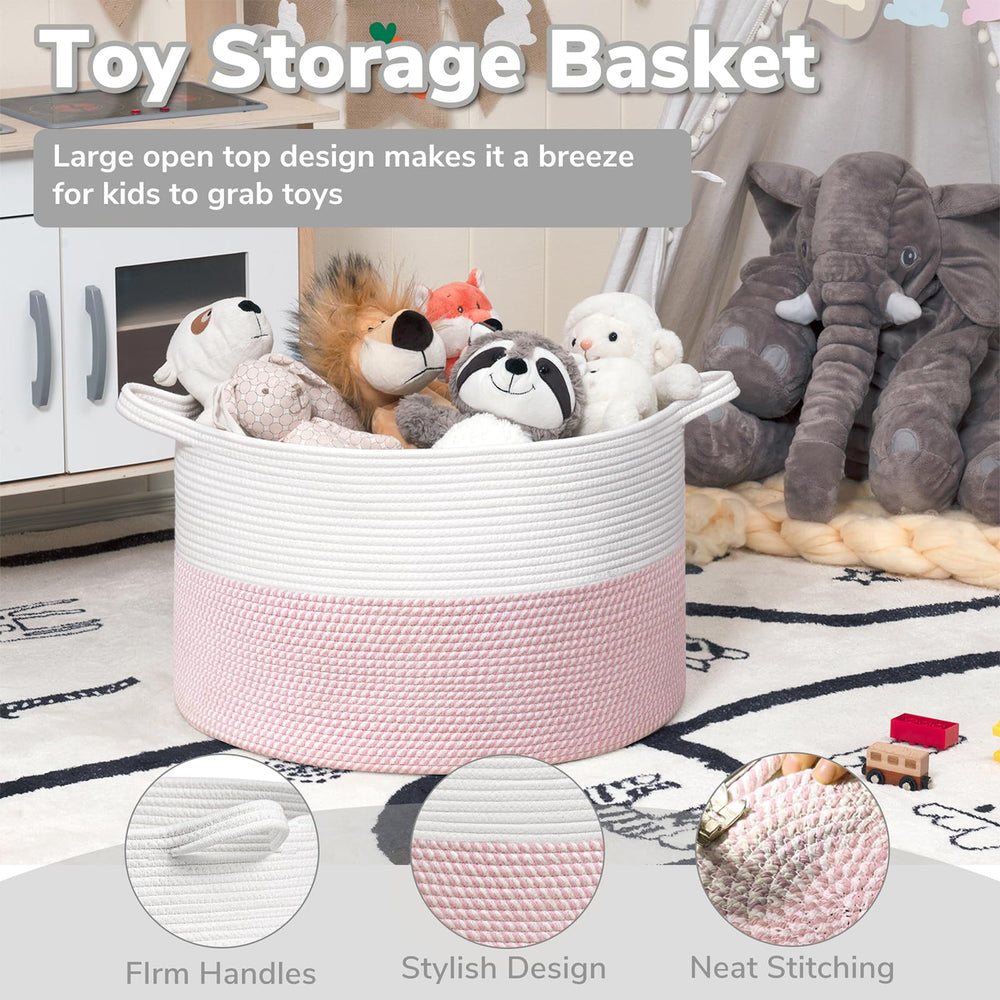 Goodpick cotton rope basket in pink with soft sturdy material for kids and pets.
