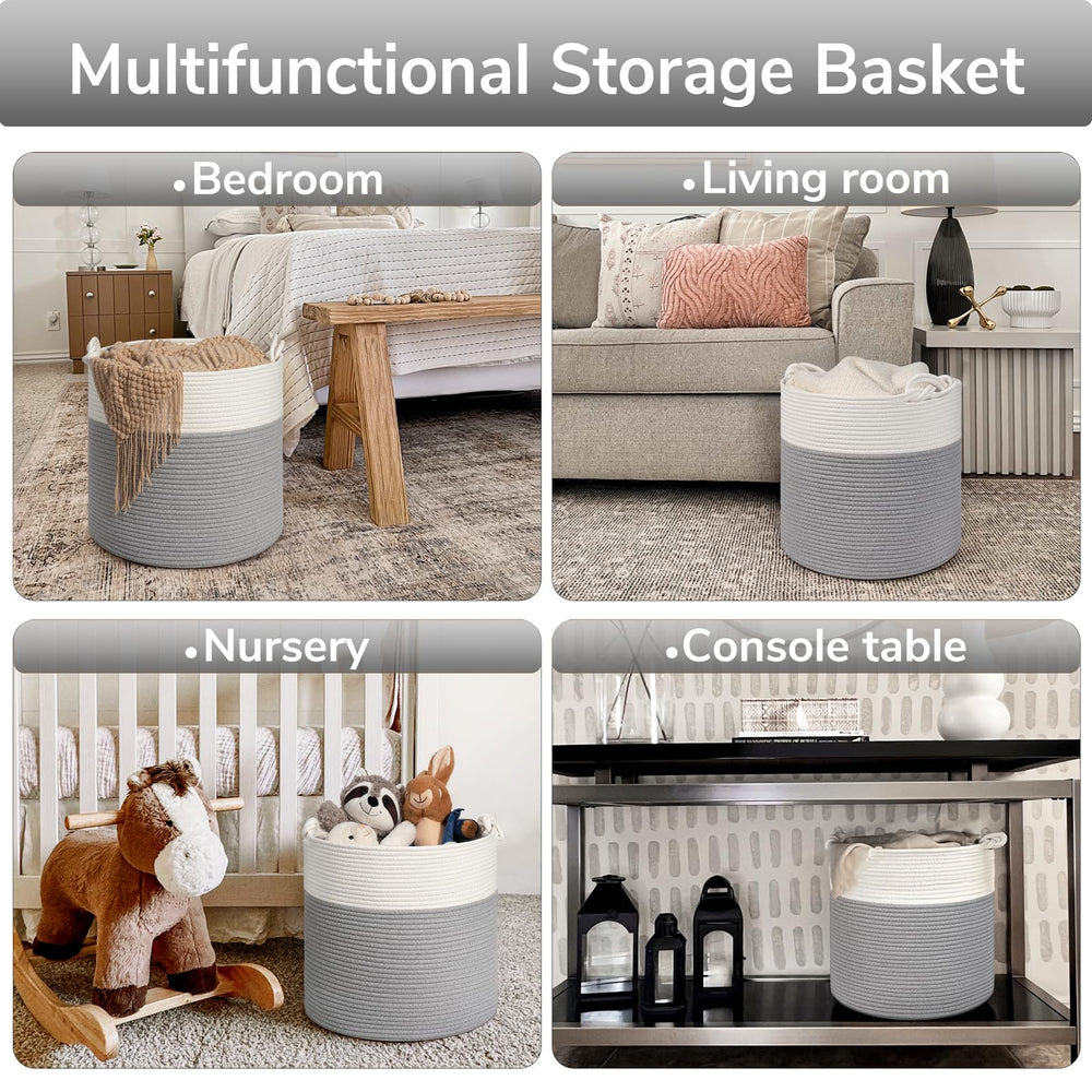 Goodpick basket with knotted handles in gray for easy transport.