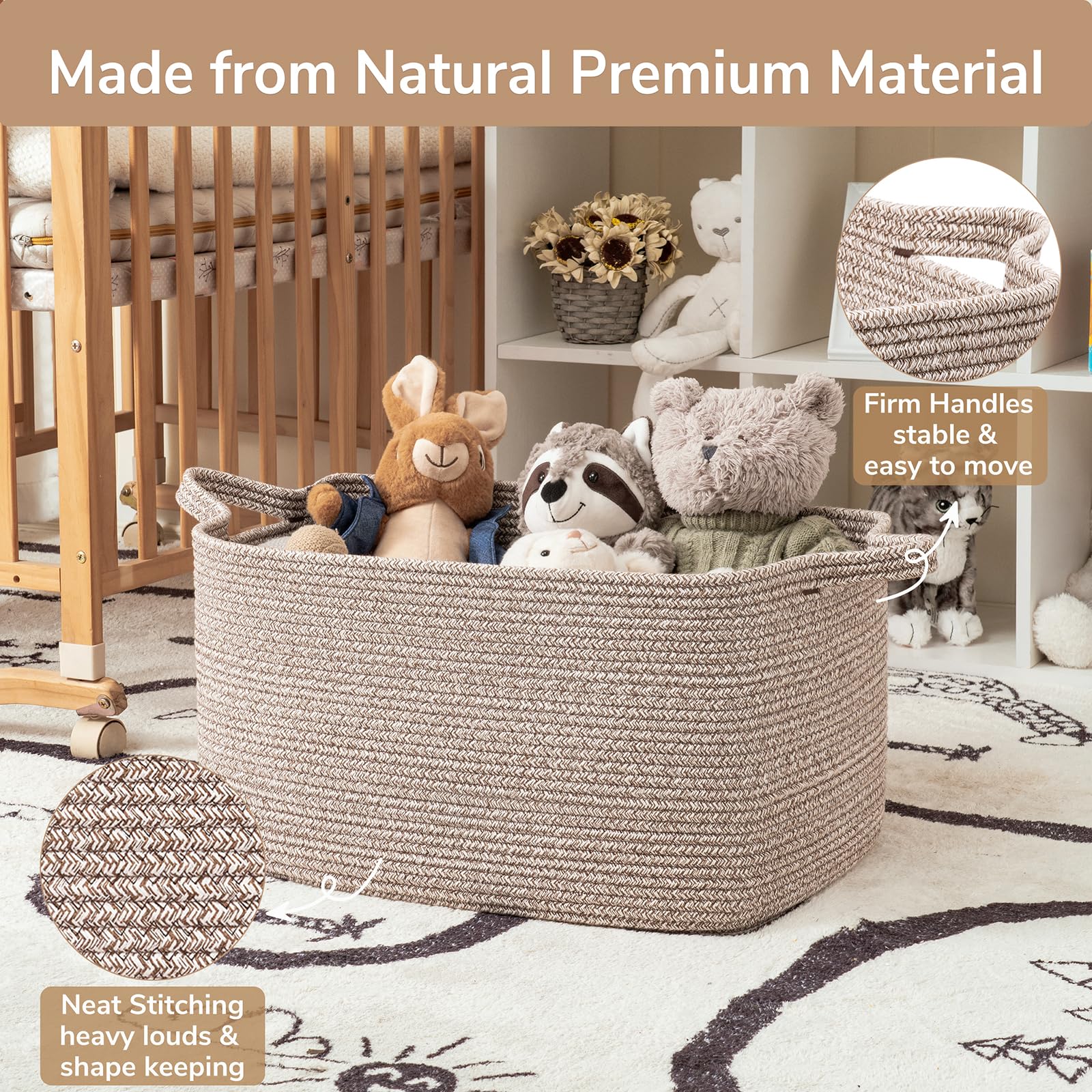 Goodpick basket's soft cotton rope material is gentle for kids and pets