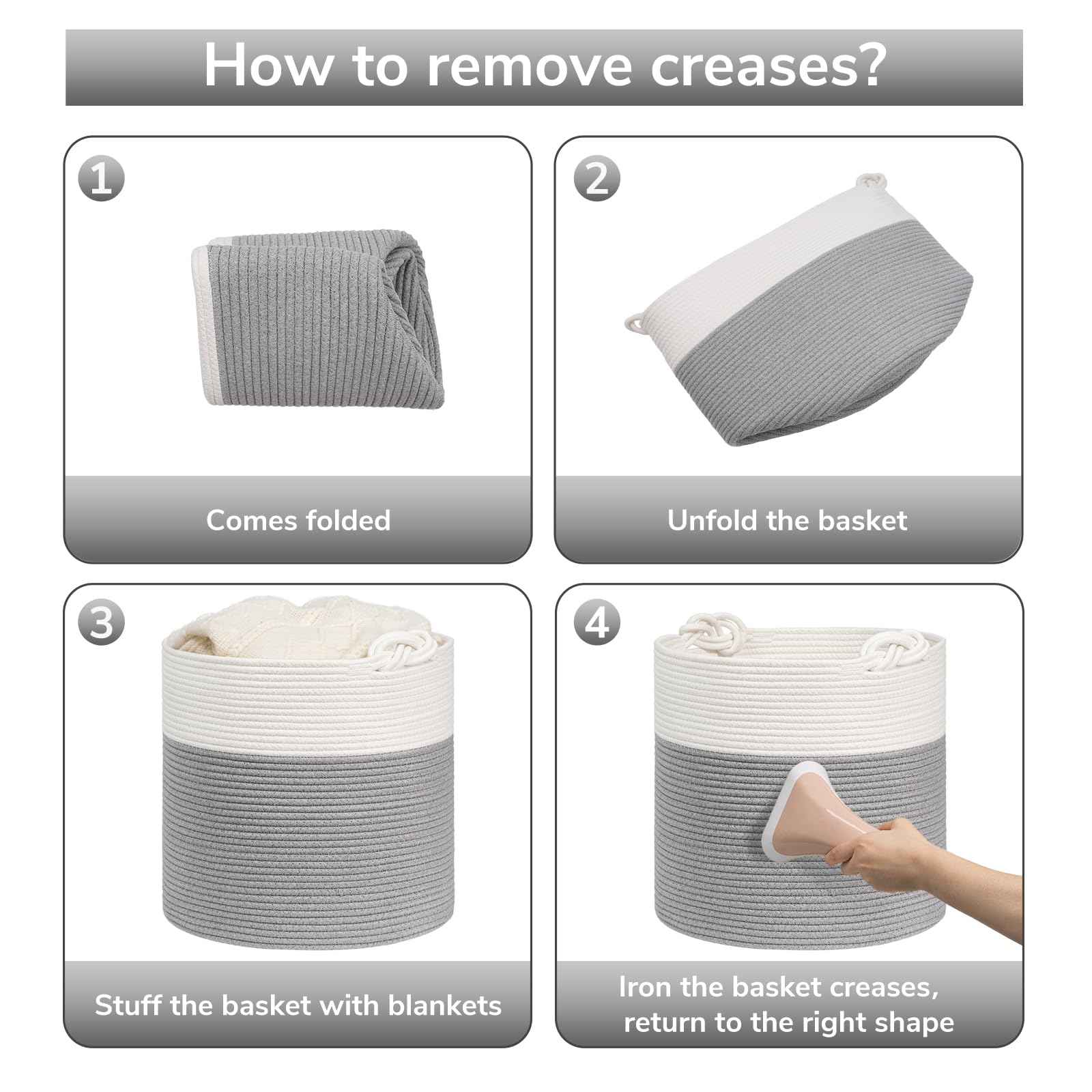 Goodpick storage basket in a living room, neutral gray complements decor.