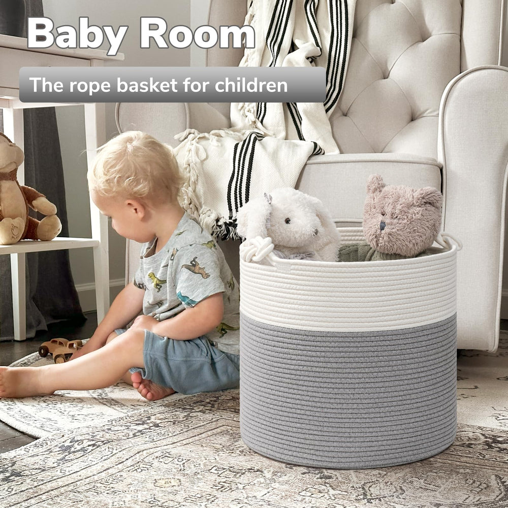 Goodpick basket side view in gray ideal for clothes and toys.