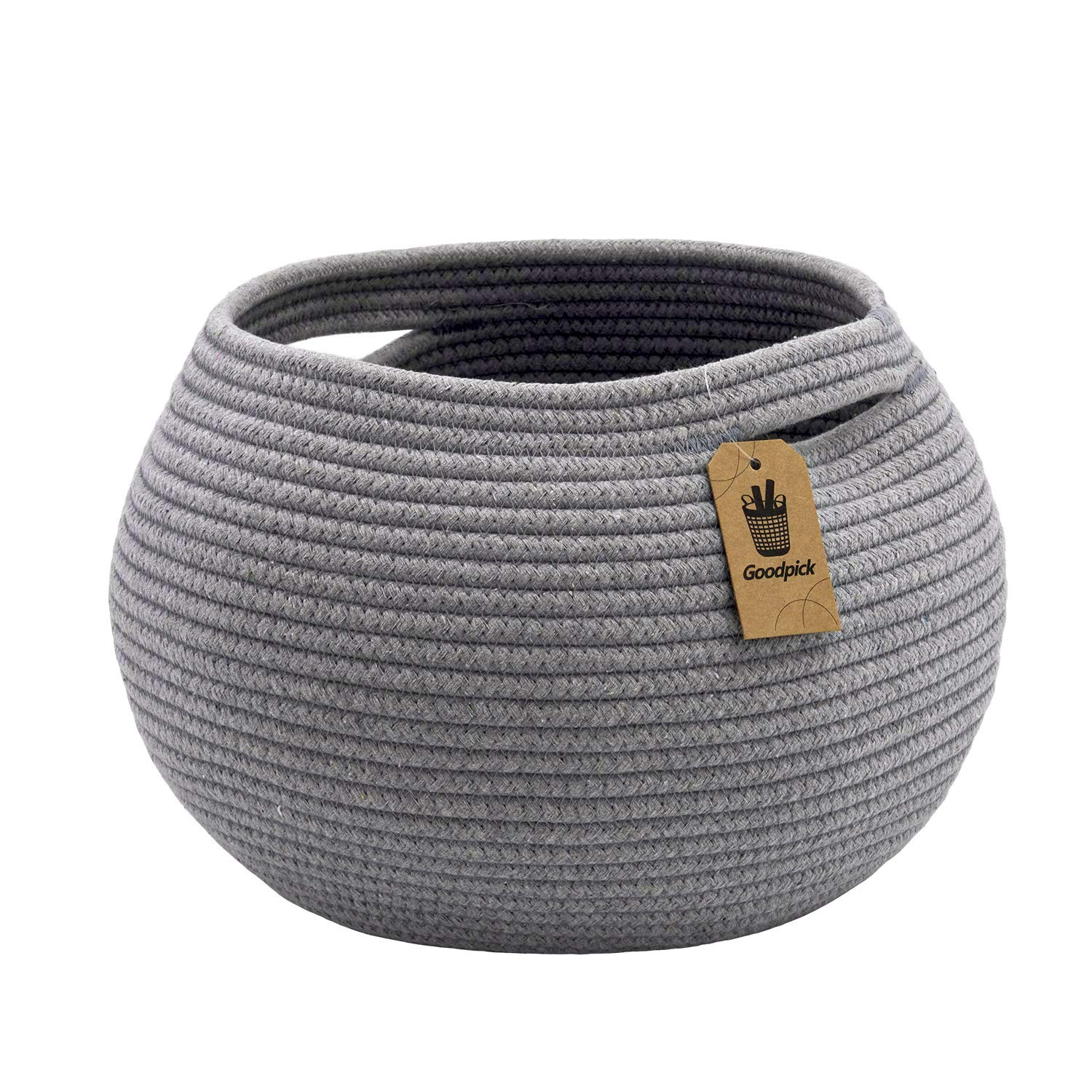 Goodpick cute round cotton rope basket shows 10d size for easy bedroom organization.