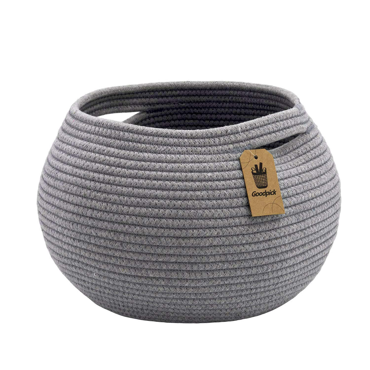 Goodpick cute round cotton rope basket shows 10d size for easy bedroom organization.