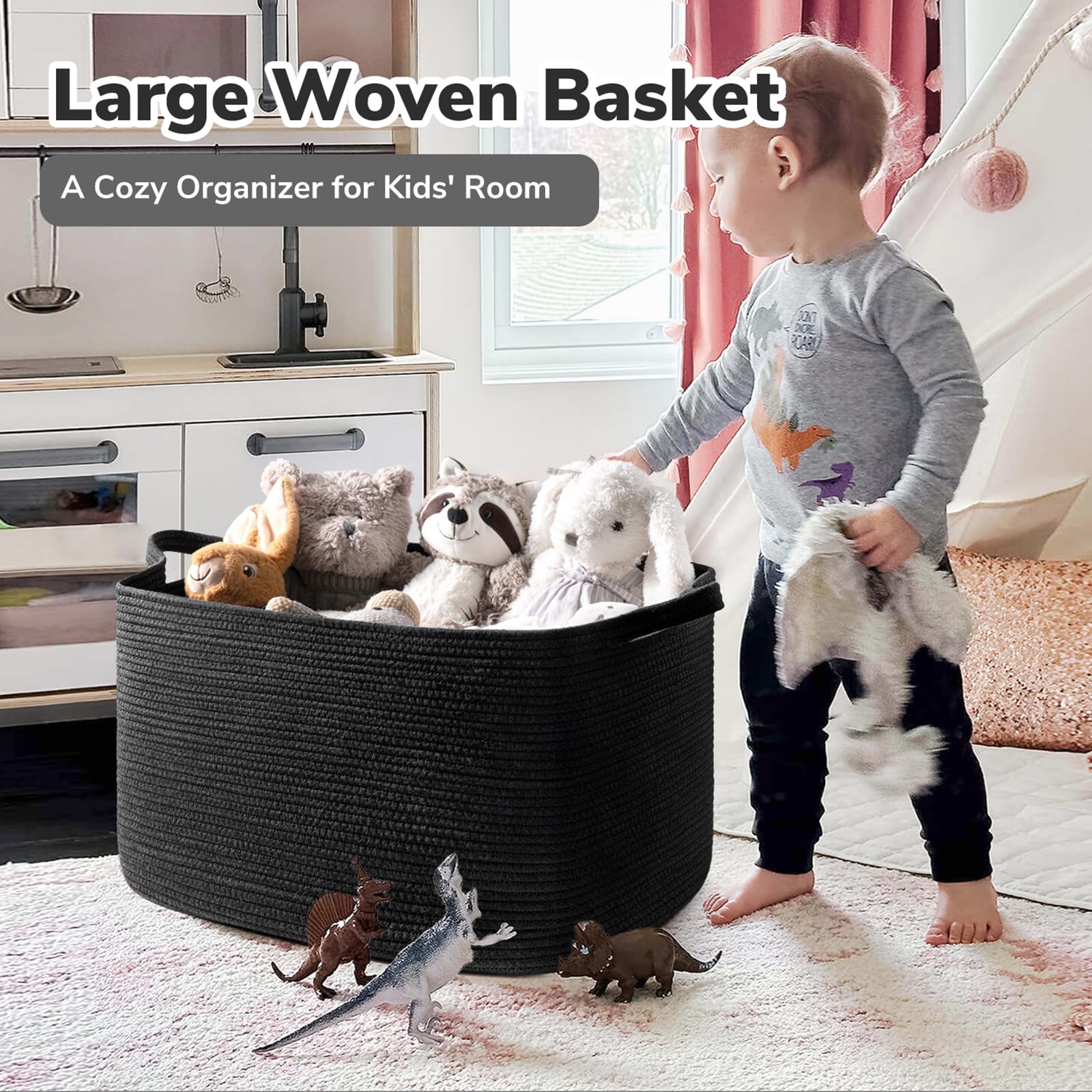 Goodpick extra large storage basket close-up cotton rope highlights soft, durable material for everyday use