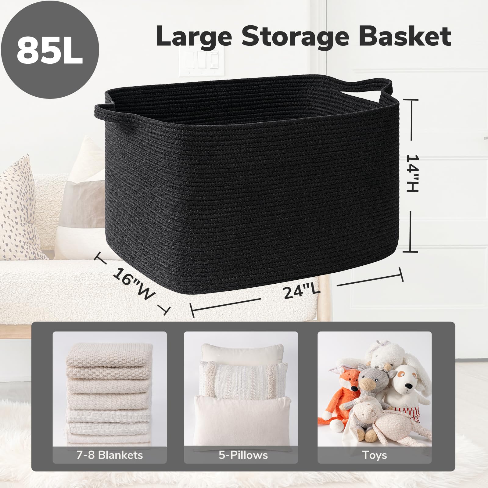 Goodpick extra large storage basket sturdy handles enable easy lifting even when full