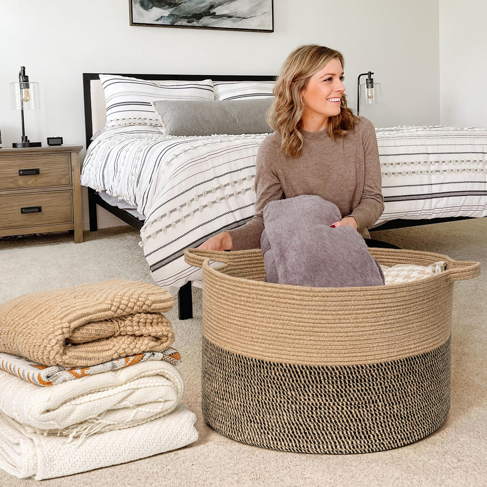 Goodpick 83L wicker basket side view for versatile living room storage solutions