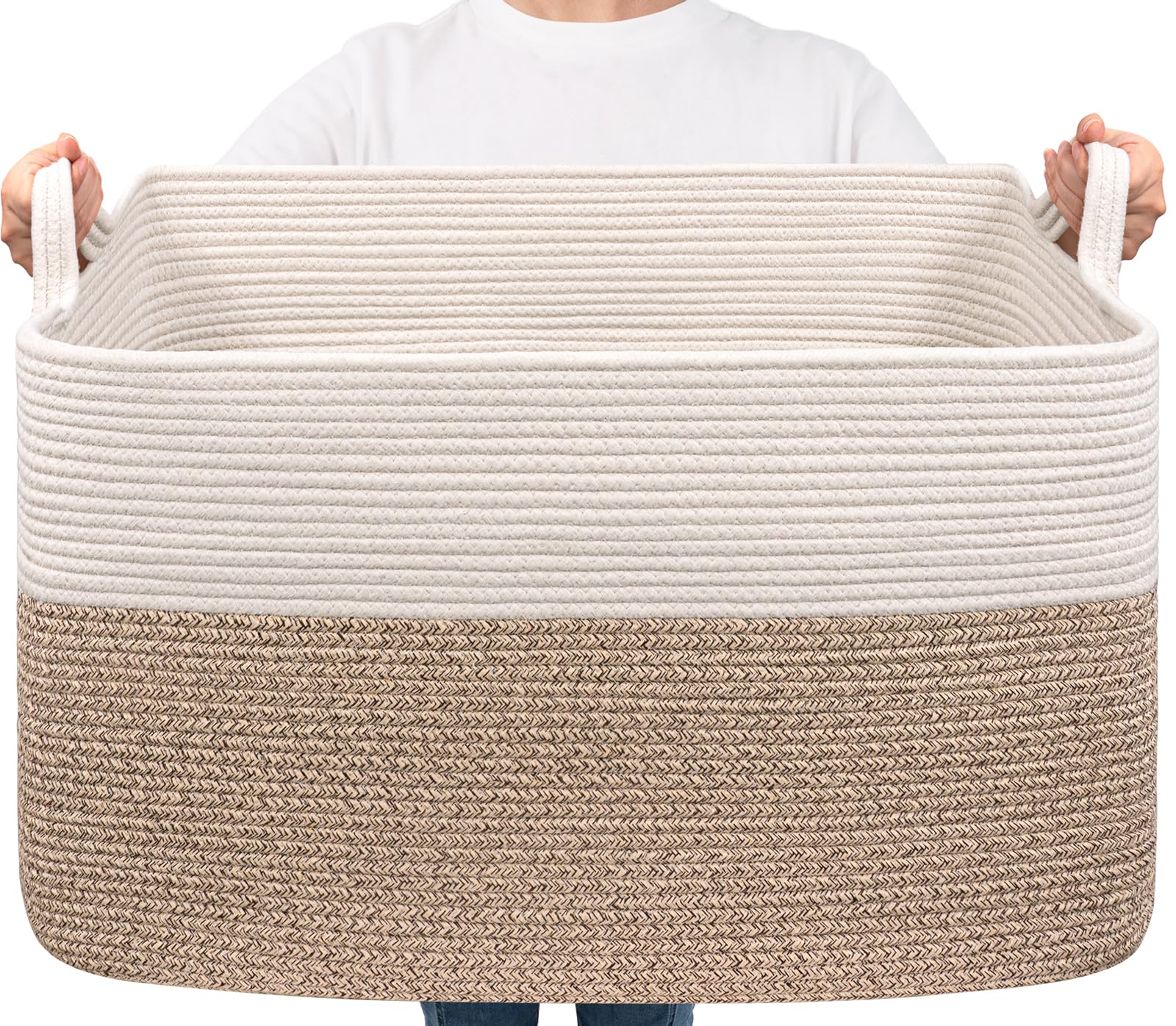 Goodpick extra large woven blanket basket for living room storage of blankets and pillows.