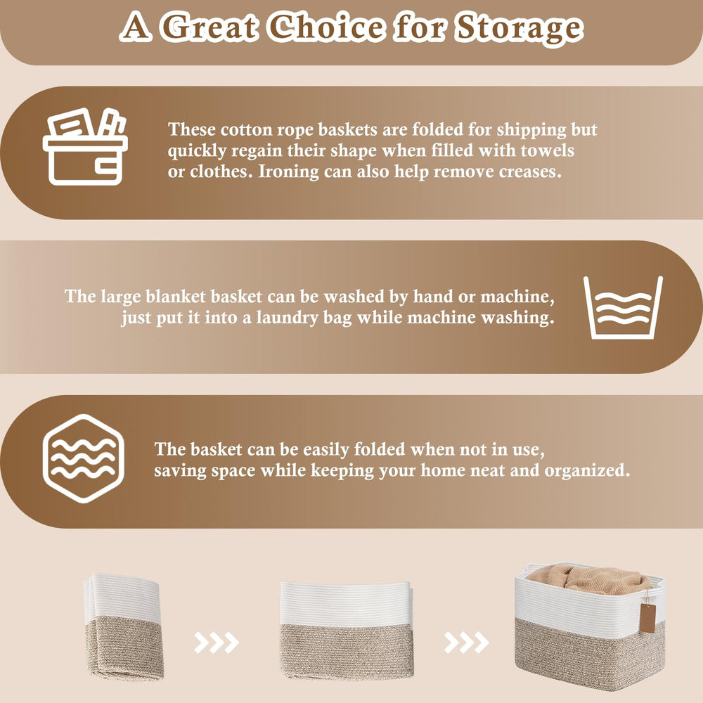 Goodpick brown and white rope basket styled for room organization