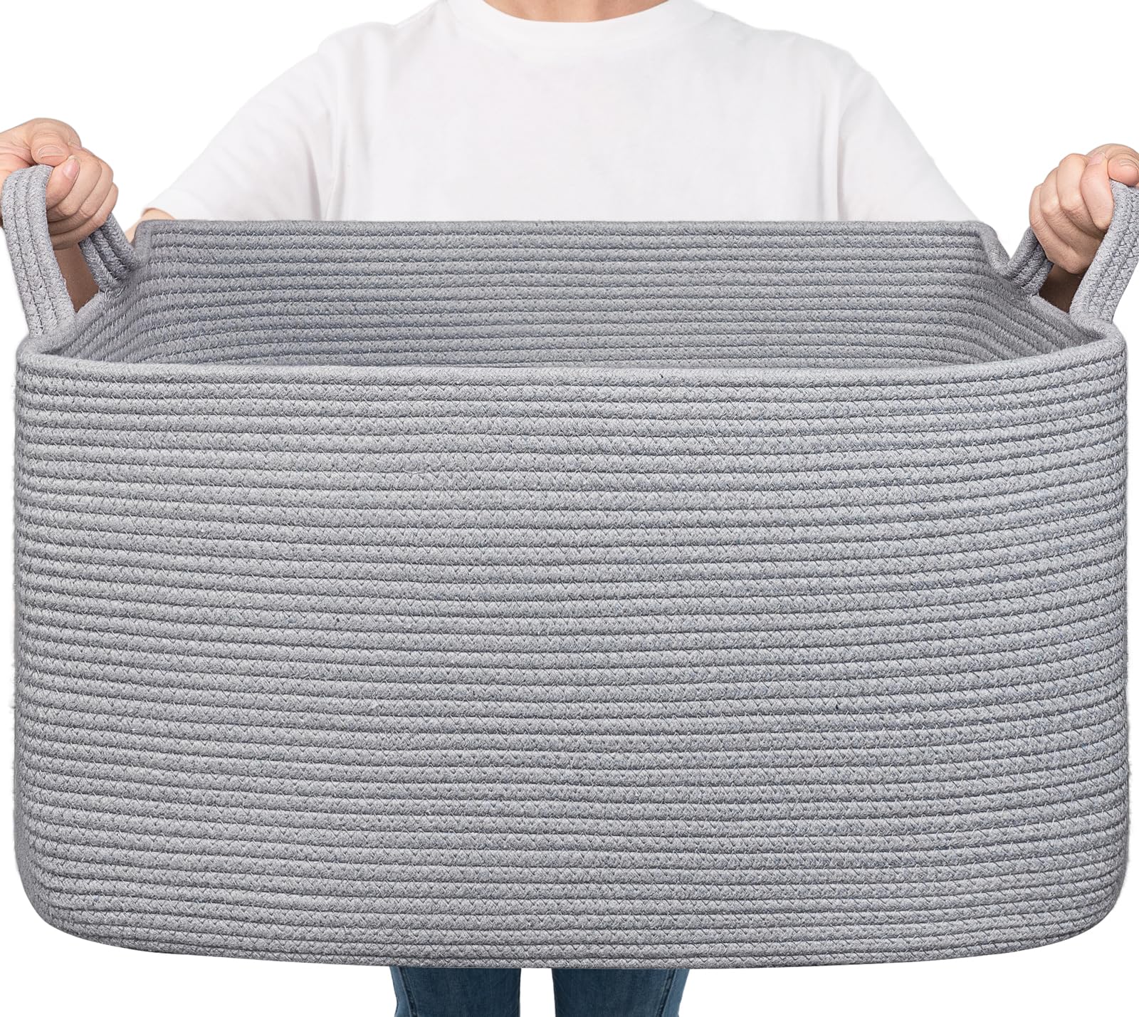Goodpick large basket with blankets for tidy living room storage.